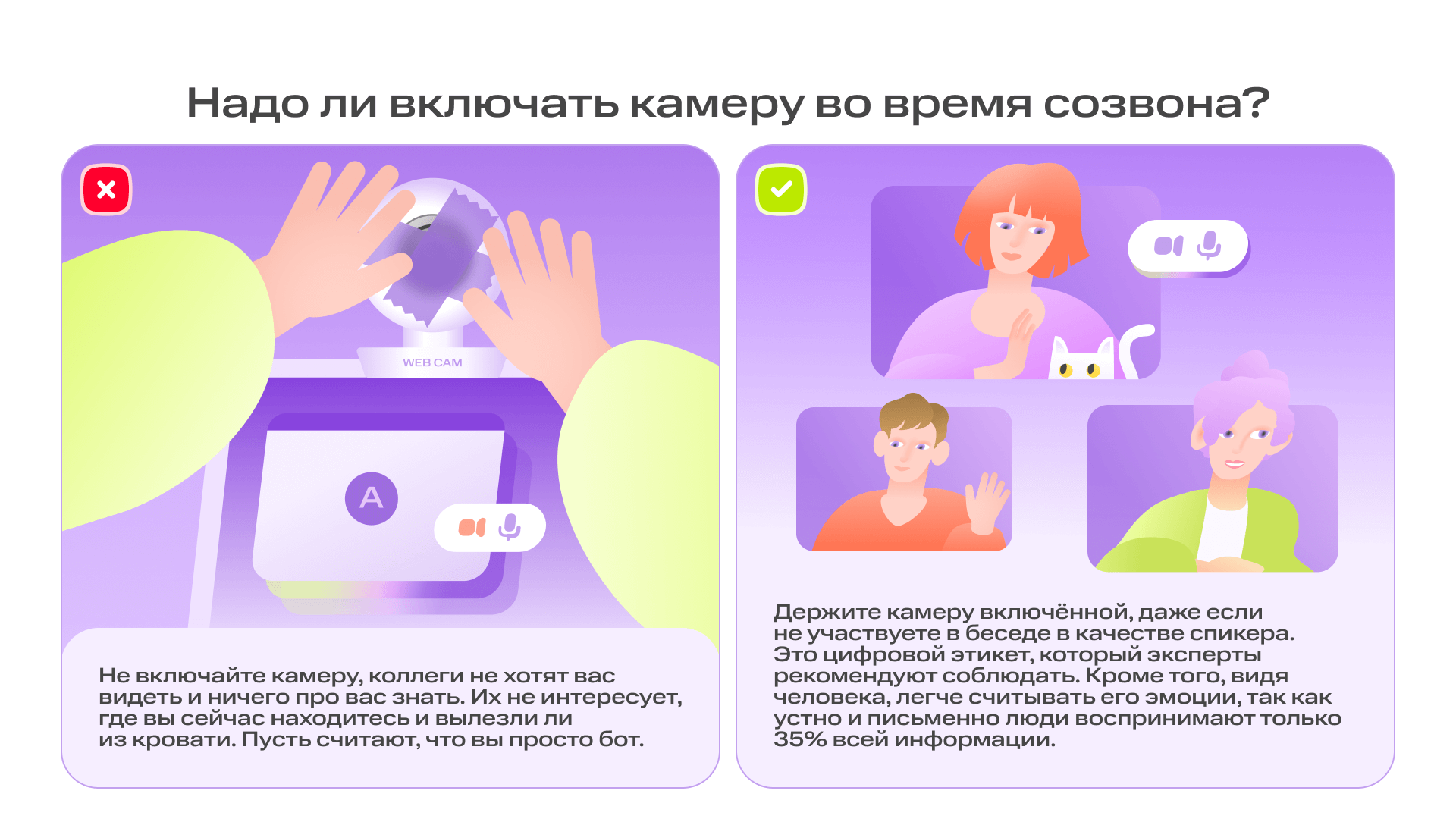 Как не надо проводить созвон: 10 вредных советов для онлайн-общения | Фото 04 Надо ли включать камеру во время созвона  1